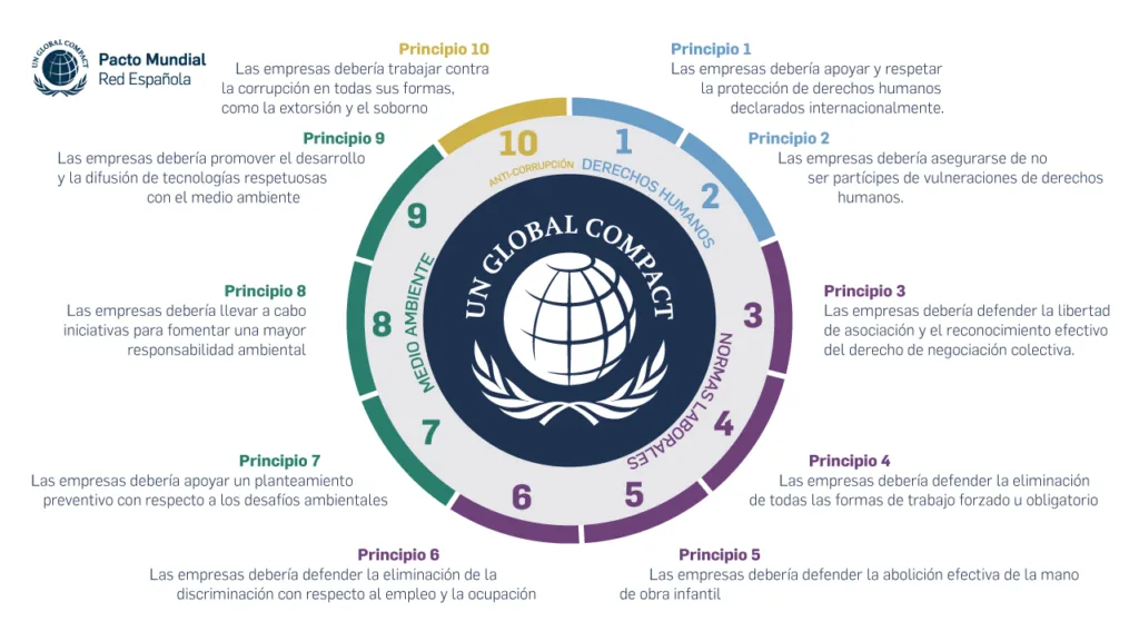 Diez principios de la sostenibilidad - pilares de la sostenibilidad en relación con los Diez Principios del Pacto Mundial de la ONU